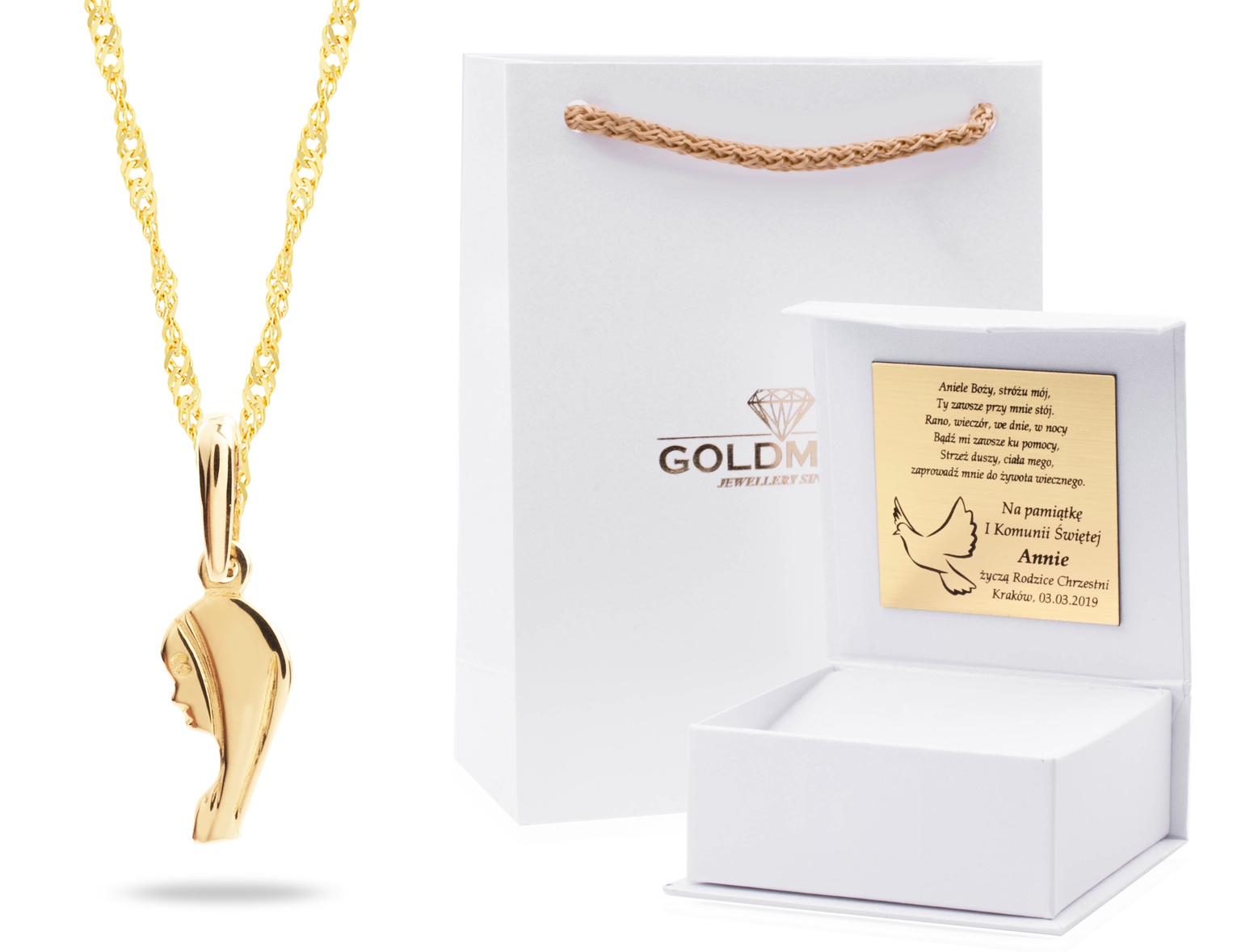 ZŁOTY KOMPLET MEDALIK CHRZCINY KOMUNIA ŚWIĘTA 585