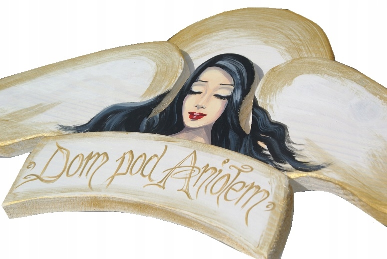 Obraz Dřevěný Velký Anděl Dům pod Andělem 63 cm šířka ručně malovaná