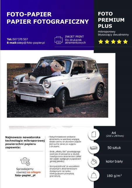 

Papier Foto Dwustronny Błyszczący A4 180 g/m 50szt