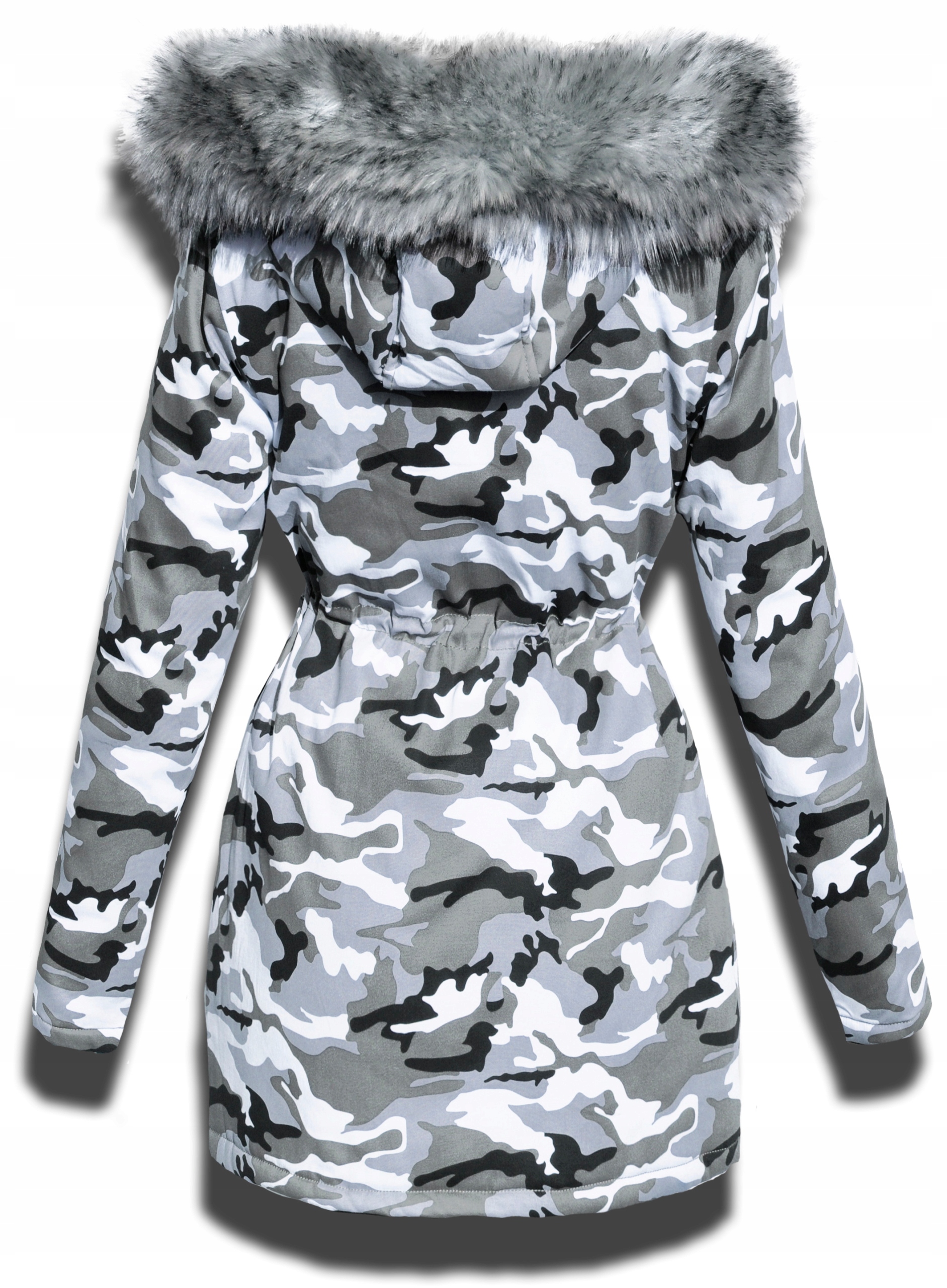 1710 szara KURTKA zimowa PARKA MORO FUTRO z kapturem CIEPŁA MODNA ZIMA S Marka FASHION AVENUE