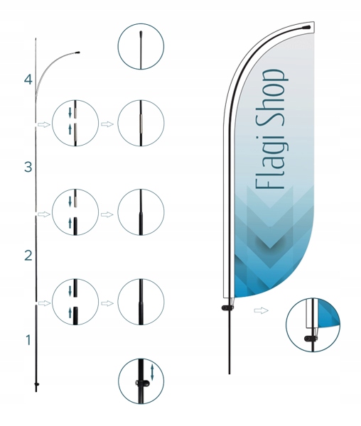 Winder Husar 290 flaga reklamowa firmowa + podstawa WBIJAK + PROJEKT Szerokość produktu 60 cm