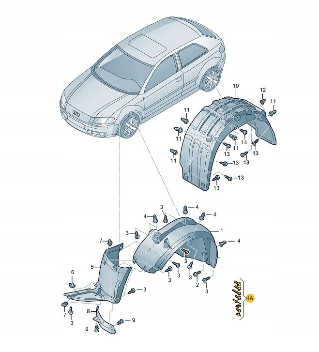 ZESTAW MOCOWAŃ NADKOLA PRZÓD KLIPSY AUDI A3 8P ASO Numer katalogowy części 8P0098629A