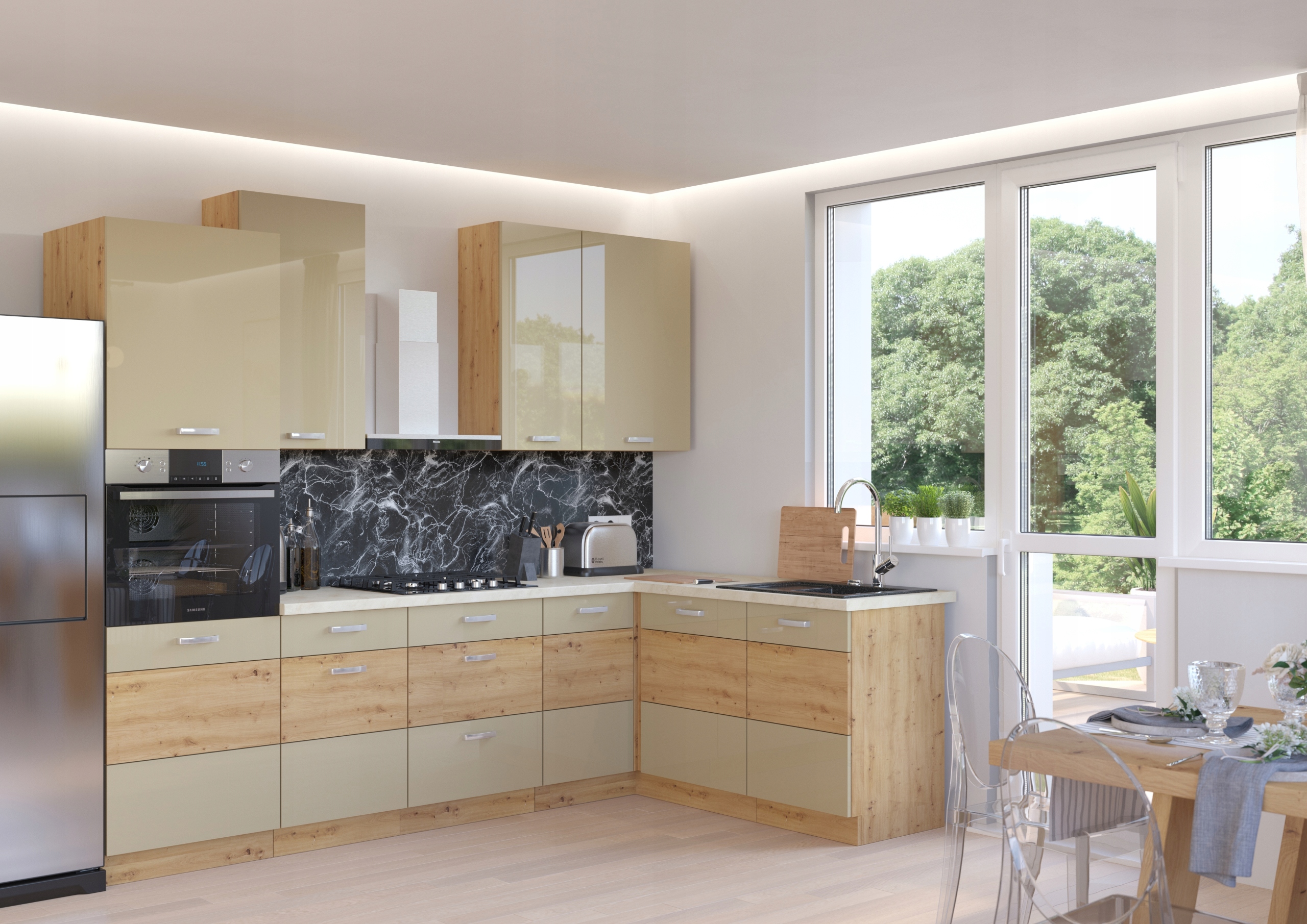 Meble kuchenne ARTI cappucino połysk, cichy domyk