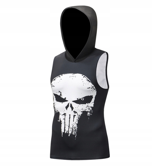 Koszulka Termoaktywna z kapturem PUNISHER SIŁOWNIA Dekolt okrągły