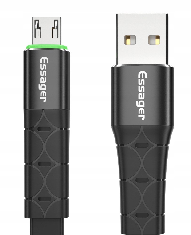 PŁASKI Kabel USB 2.4 A MICRO USB QC 3.0 1m LED Kod producenta ESSAGER 1m micro płaski