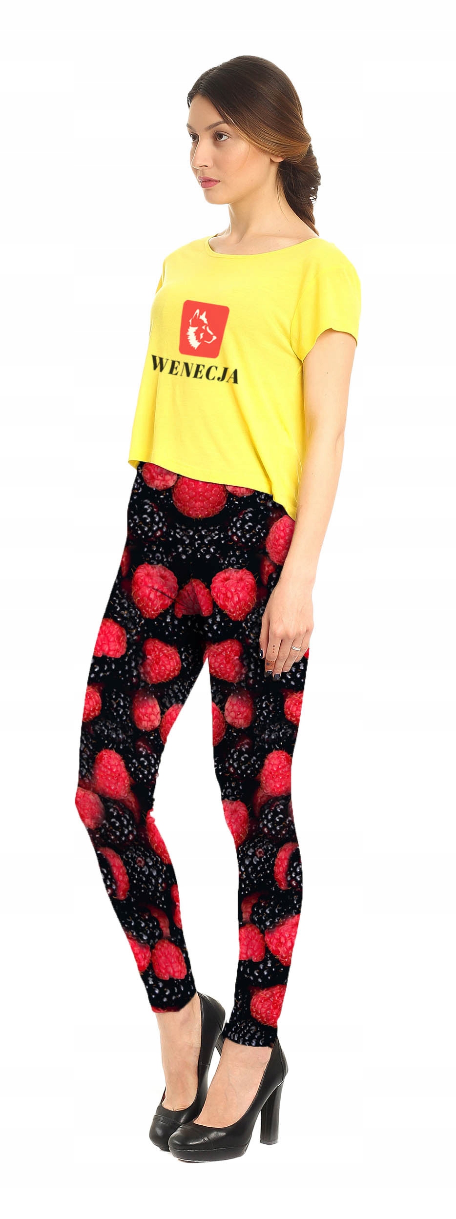 LEGGINSY NADRUK FULLPRINT MALINA JEŻYNA FIT Marka inna