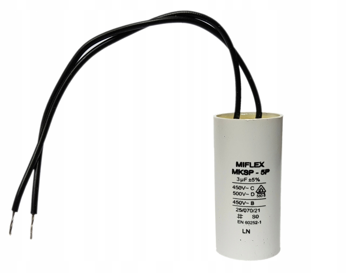 

Kondensator rozruchowy silnika 3uF 450V Miflex p.