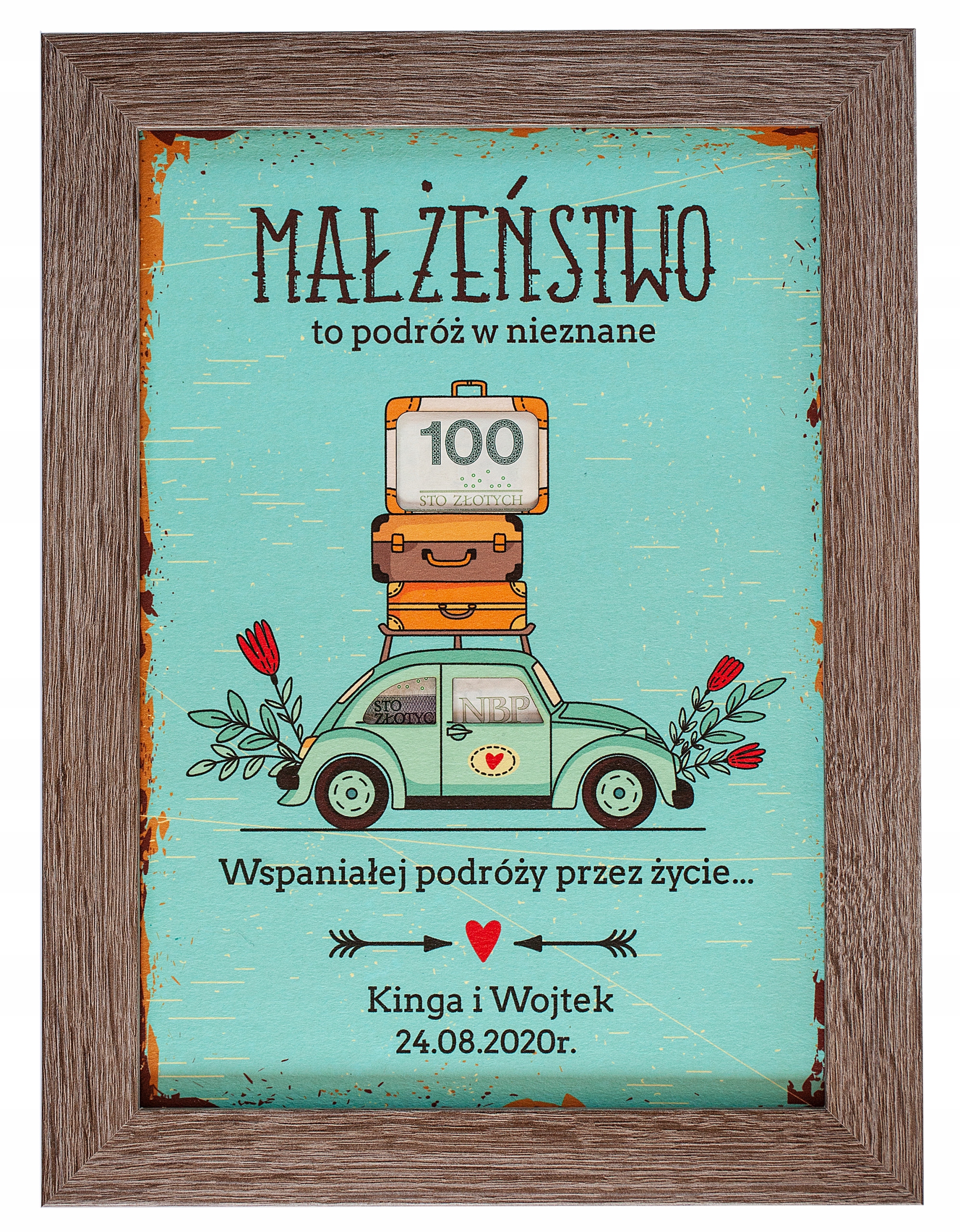 

Ramka pieniądze samochód prezent ślub 21x30