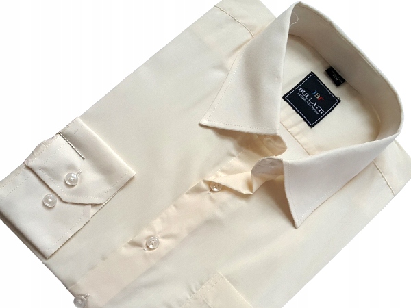 

Kremowa Gładka Modna Koszula Slim Fit 41/42