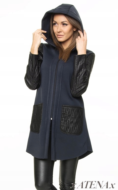 MODNA DRESOWA KURTKA SKÓRA KAPTUR Roz.52 Rękaw długi rękaw