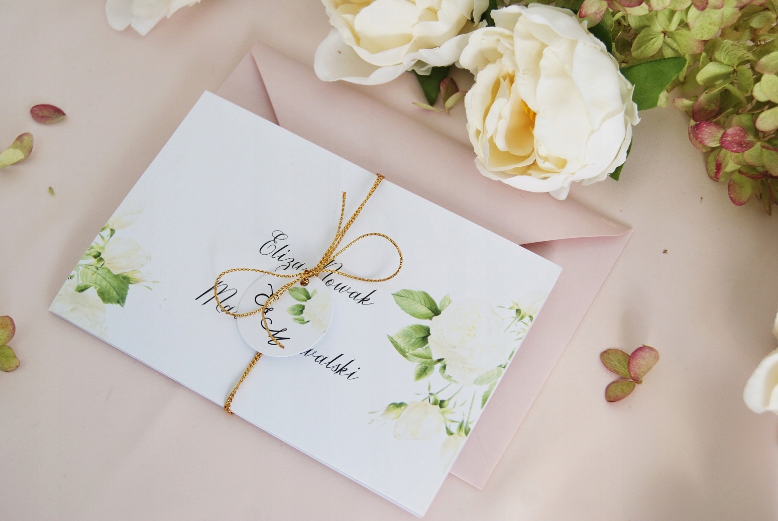 KWIATOWE ZAPROSZENIA ŚLUBNE ROZKŁADANE RÓŻE ŚLUB Wykończenie papieru matowe