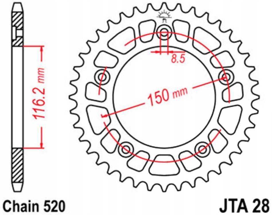 Zadní ozubené kolo Jt A28 42-44Z Aprilia Rs 250 95-02