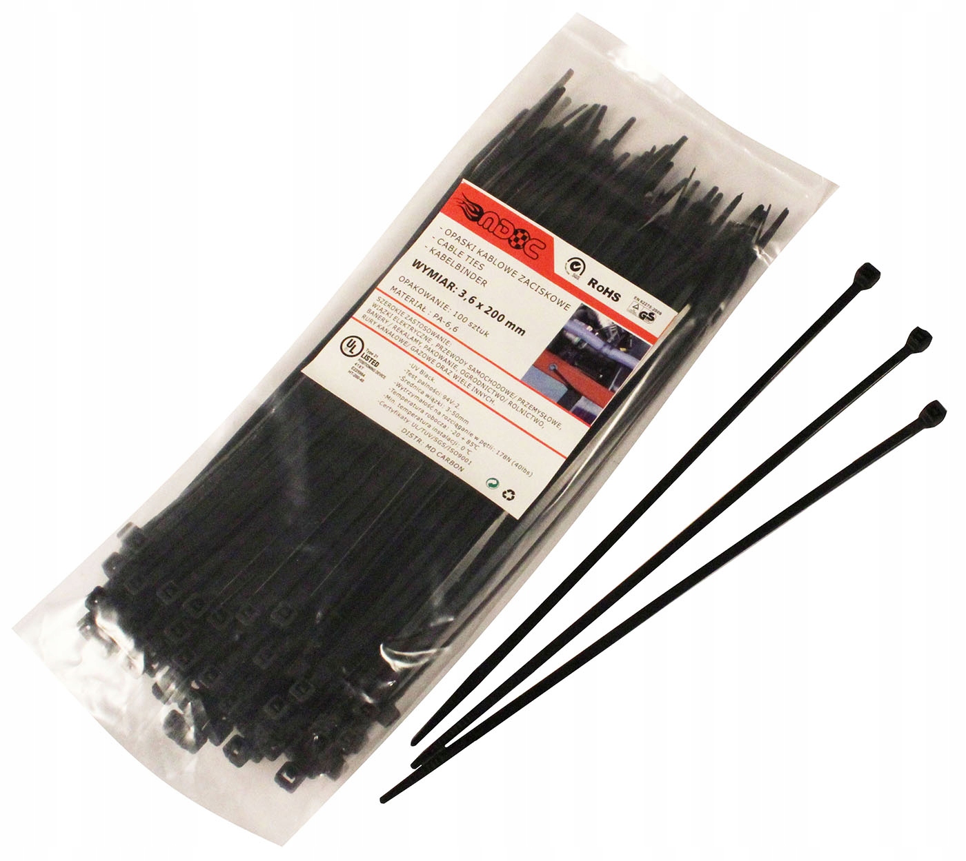 MDC ZIP-Clamps opaski zaciskowe kablowe Uv 200x3,6