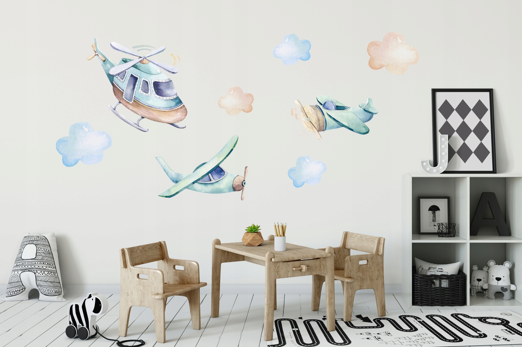 Naklejki nalepki na ścianę z domkami dla dzieci SAMOLOTY dla chłopca Marka Drukant