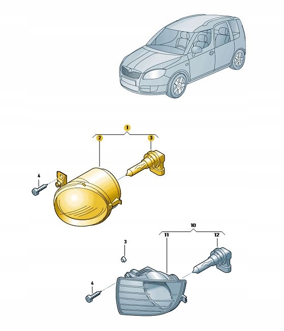 REFLEKTOR HALOGENOWY PRZECIWMGIELNY SKODA FABIA 12 Strona zabudowy prawa