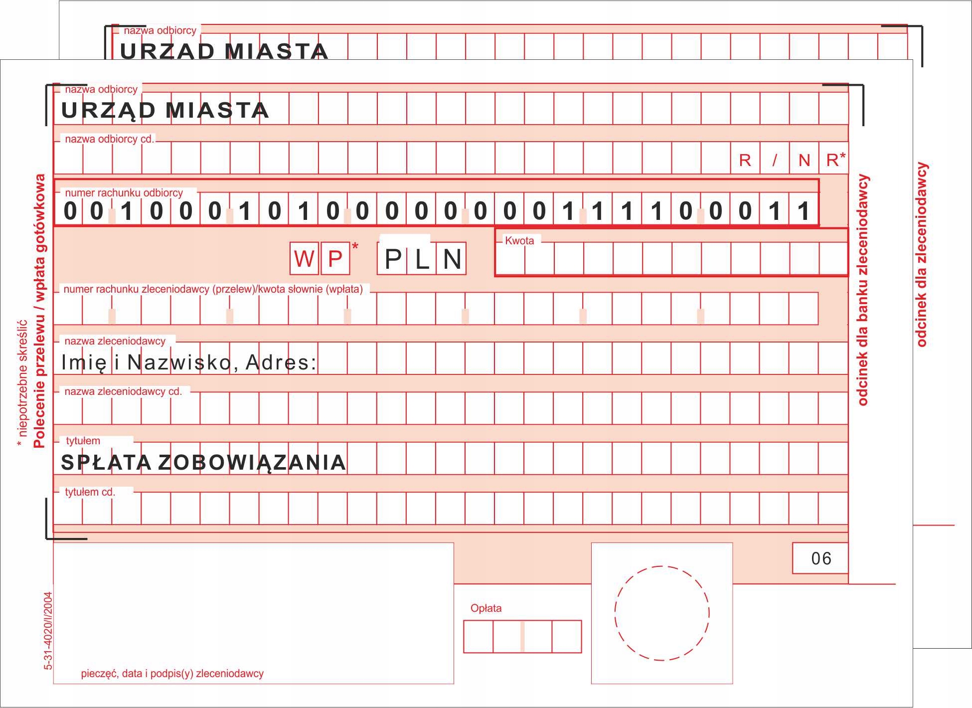 

Polecenie przelewu bloczek 80 kartek Zadruk!!!