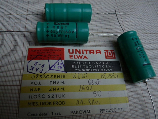 

Kondensator Elwa Kent 68uF/160V Wp kpl = 2 sztuki