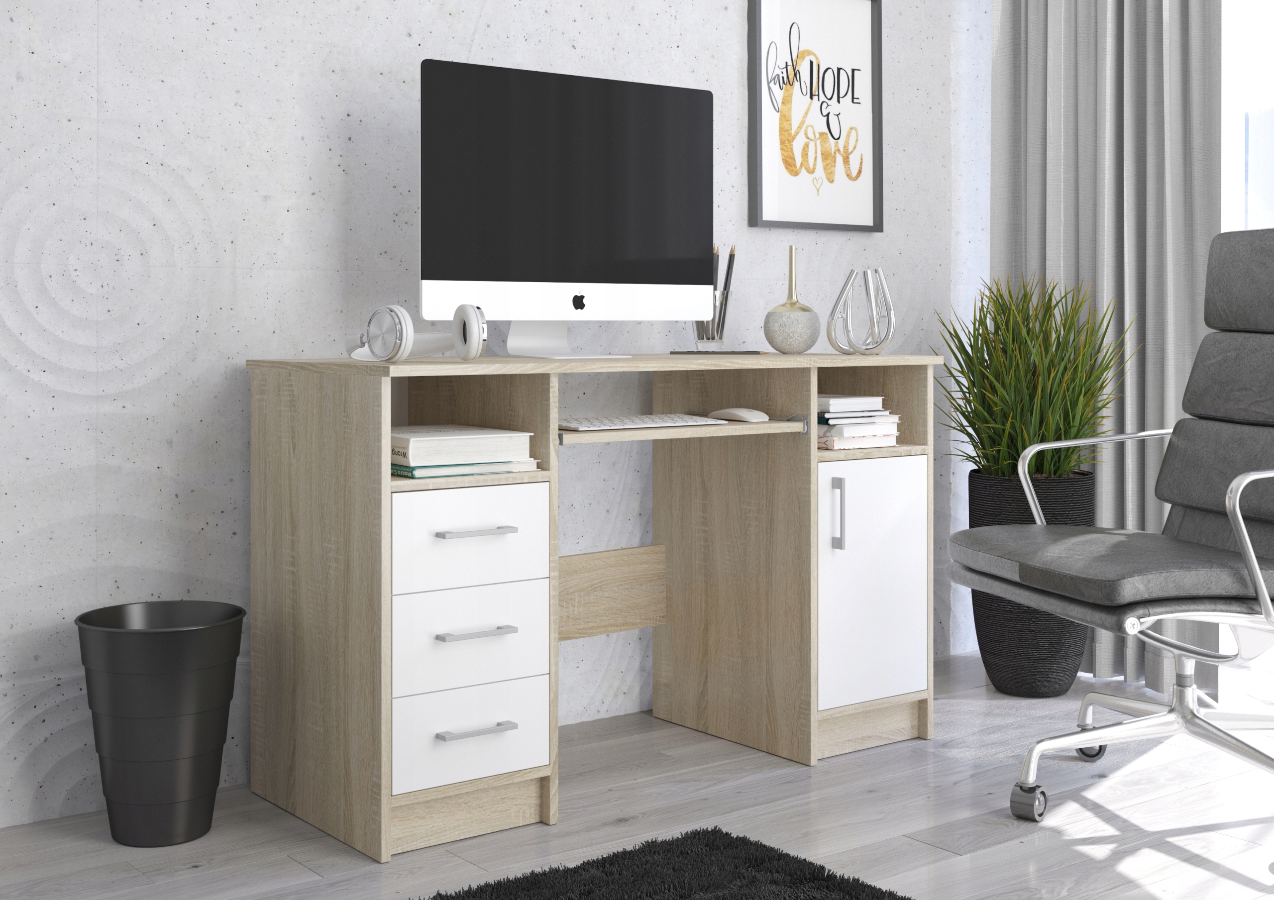 Biurko komputerowe stolik 124cm sonoma białe N11 EAN (GTIN) 5907477655069