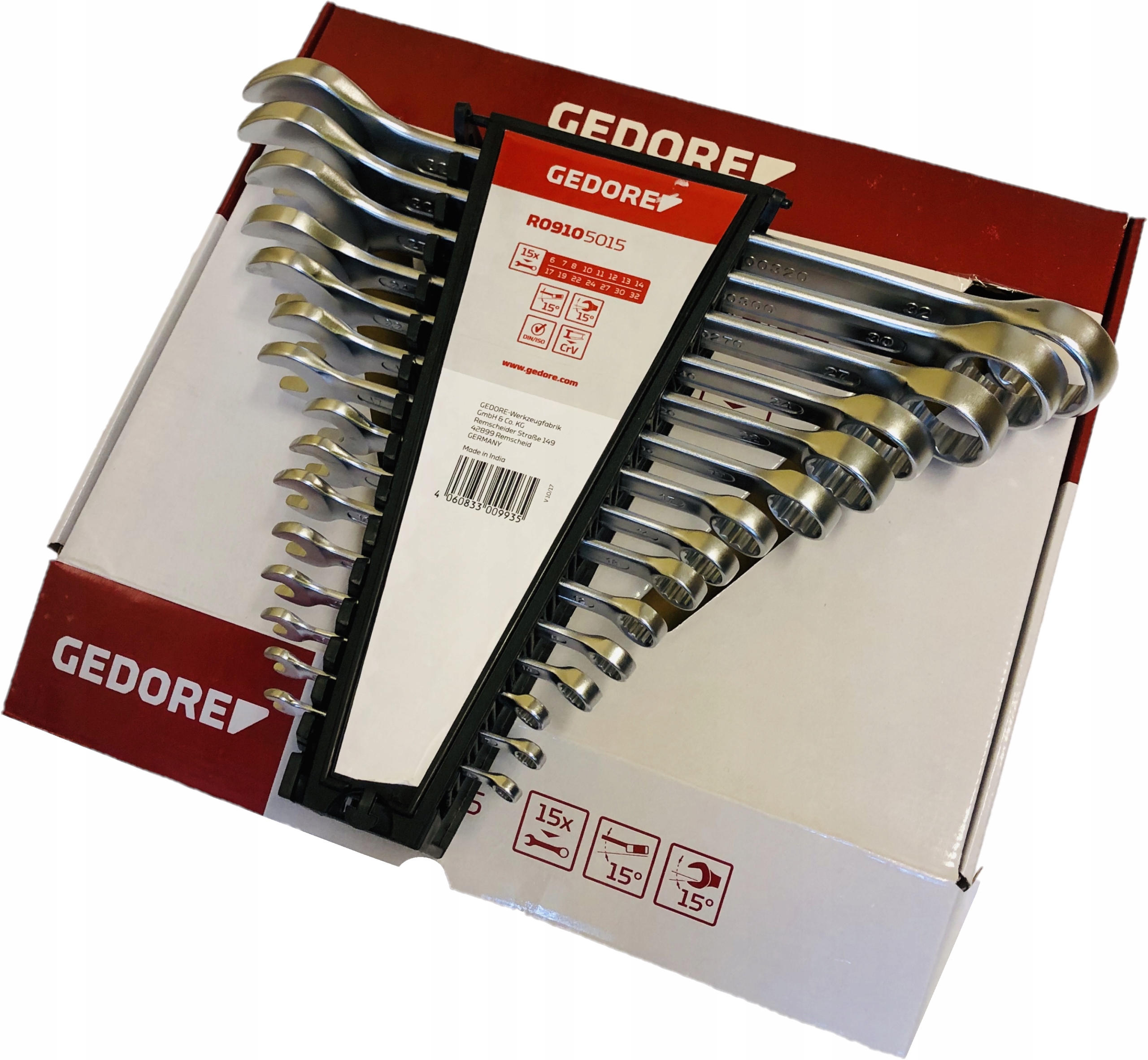 GEDORE RED Klucze plasko oczkowe 6 32 mm 15 szt