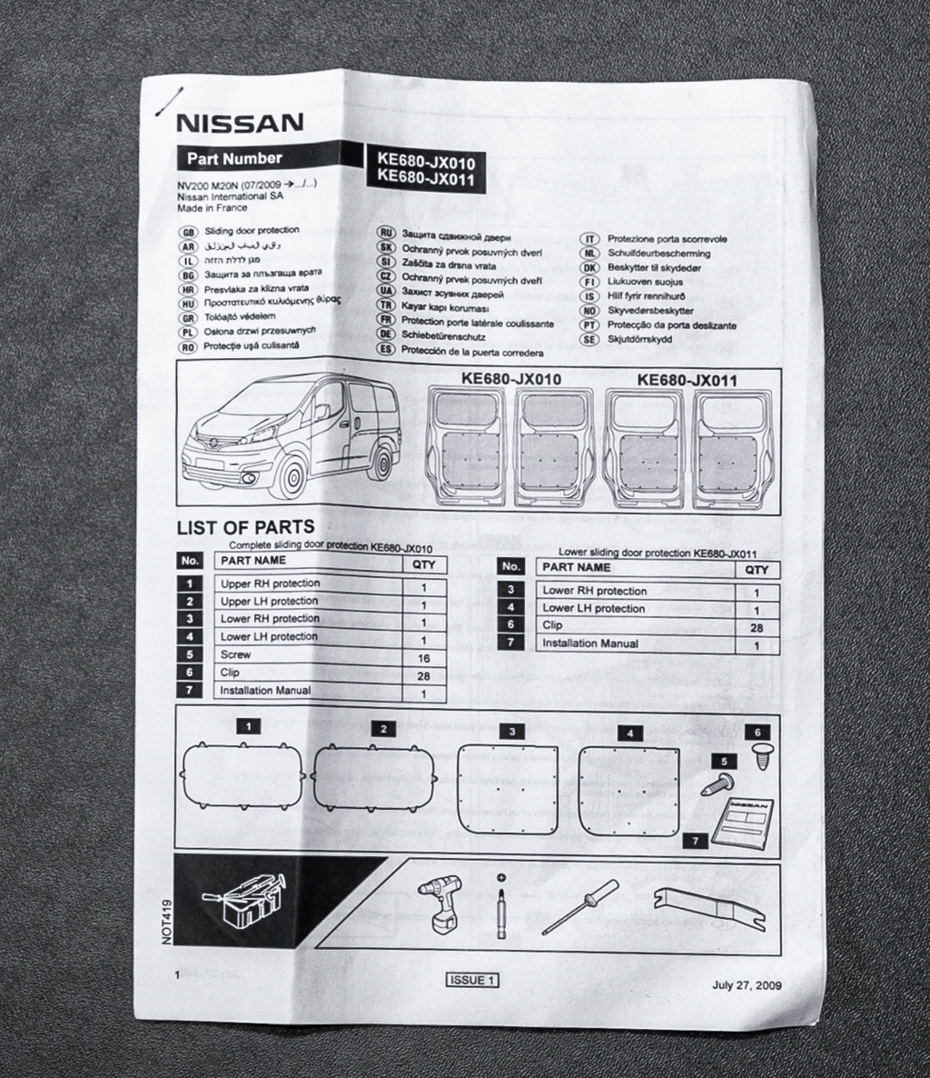Oslony wewnetrzne drzwi przesuwne NV200 KE680JX010 Typ samochodu Samochody dostawcze