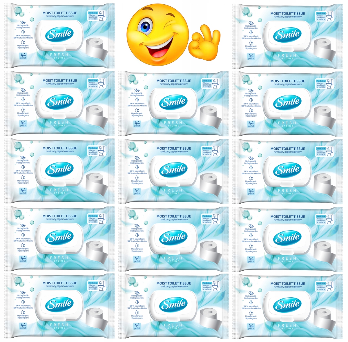 

14x Nawilżany Papier Toaletowy Smile 44szt Klips