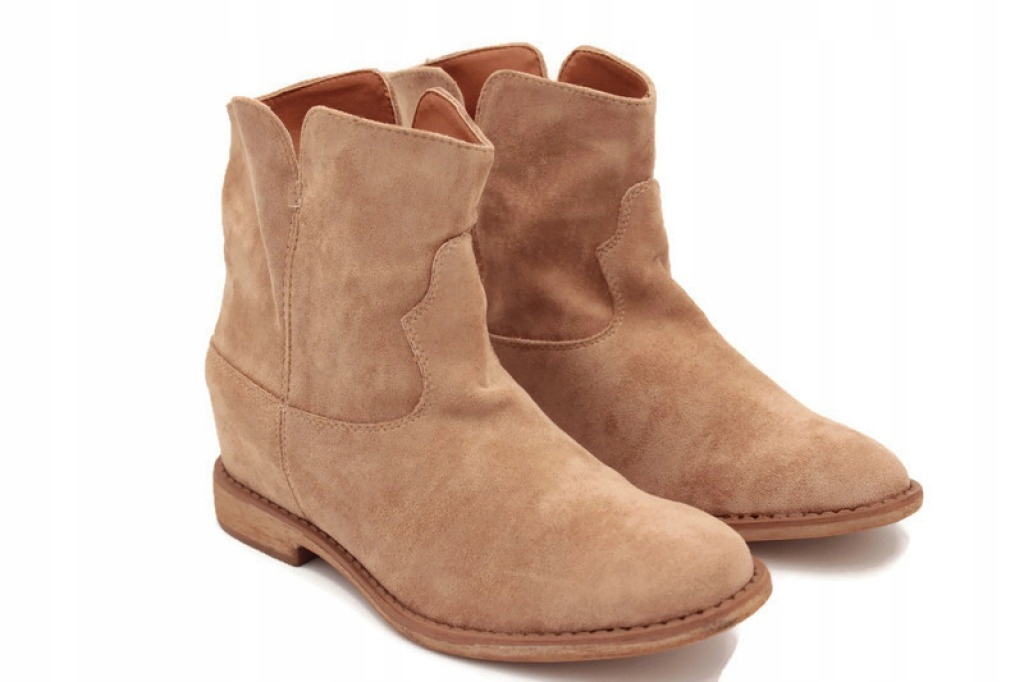 BEŻOWE BOTKI ZAMSZOWE KOWBOJKI KOTURNA R.40 Rozmiar 40