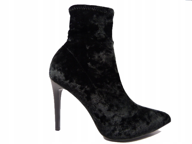 Černé plyšové kotníkové boty na podpatku Sala 37, elegantní dámské boty na podpatku