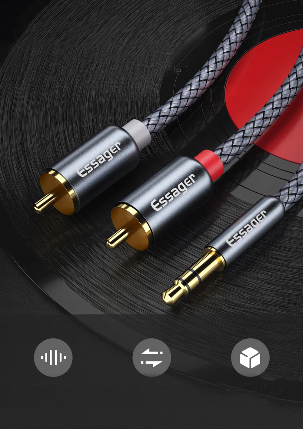 KABEL PRZEWÓD AUDIO HQ 2x RCA MINI JACK 3.5MM CINCH STEREO GOLD HD 1M Długość kabla 1 m