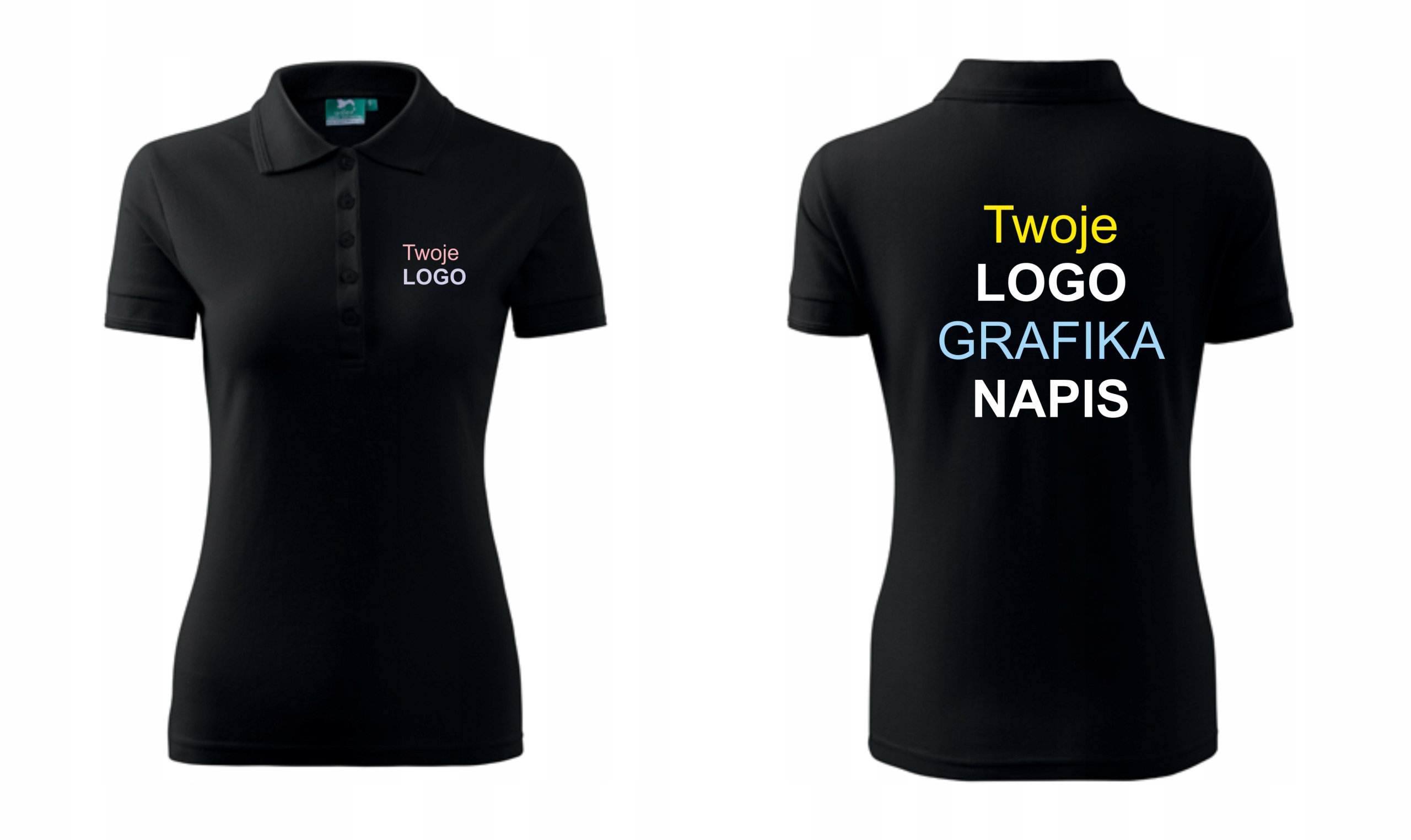 Koszulka POLO damska 2 x LOGO przód + tył KOLORY