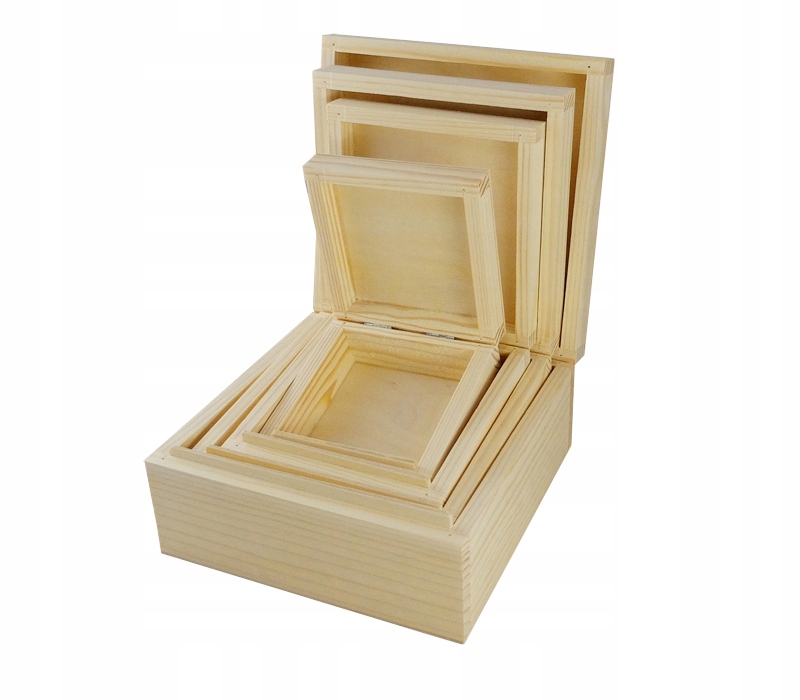 

Drewniane Pudełko 4w1 kwadrat komplet Decoupage