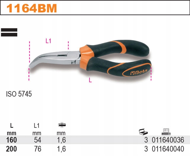 45S 200MM BETA 1164BM/200 ИЗОГНУТЫЕ ПЛОСКИЕ ПЛОСКОГУБЦЫ