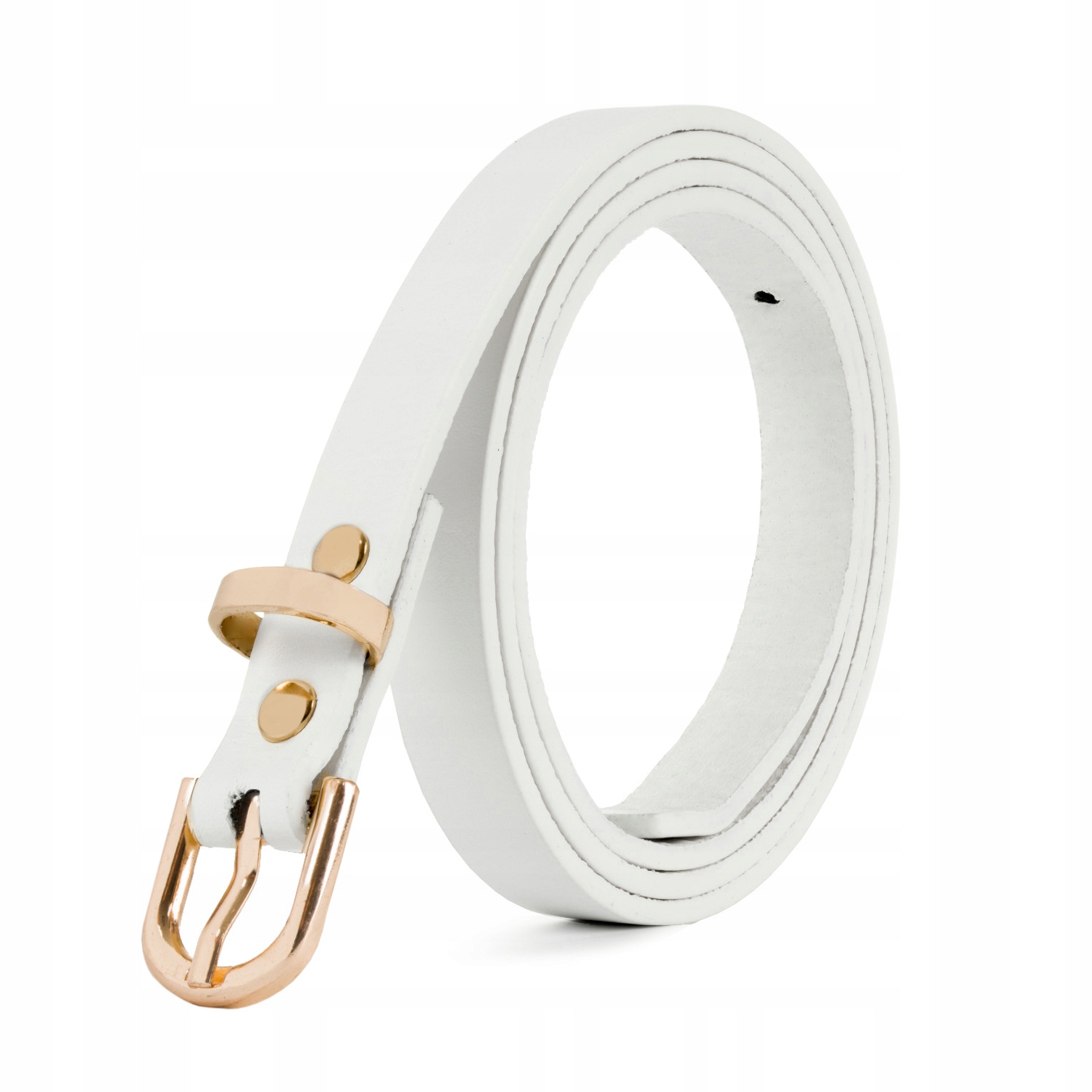 

Biały Skórzany Elegancki Wąski Damski Pasek