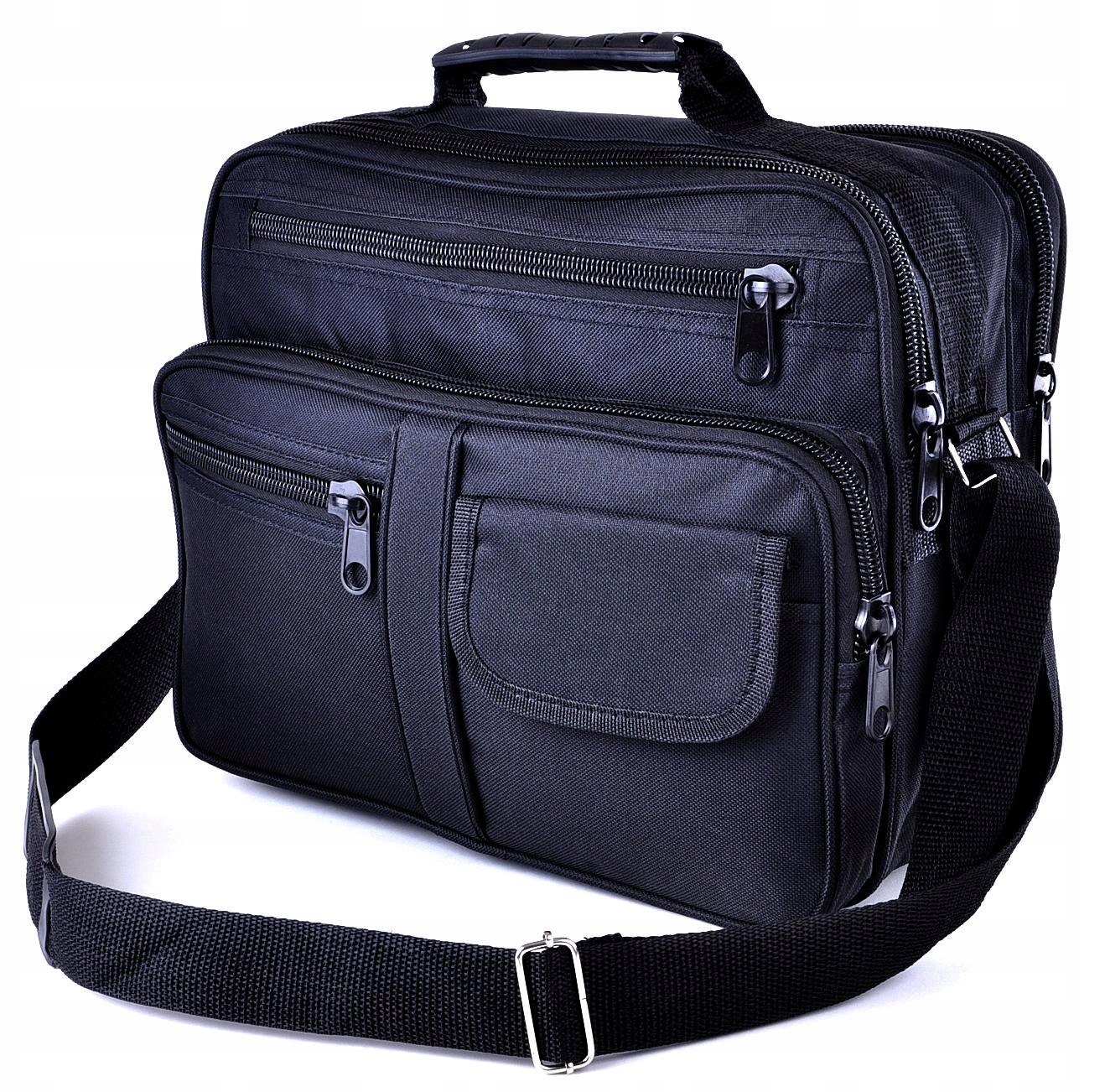 CODZIENNA CZARNA TORBA MĘSKA NA RAMIĘ Z KABURĄ 13L Model CZARNA TECZKA MĘSKA NA DOKUMENTY SASZETKA KODURA