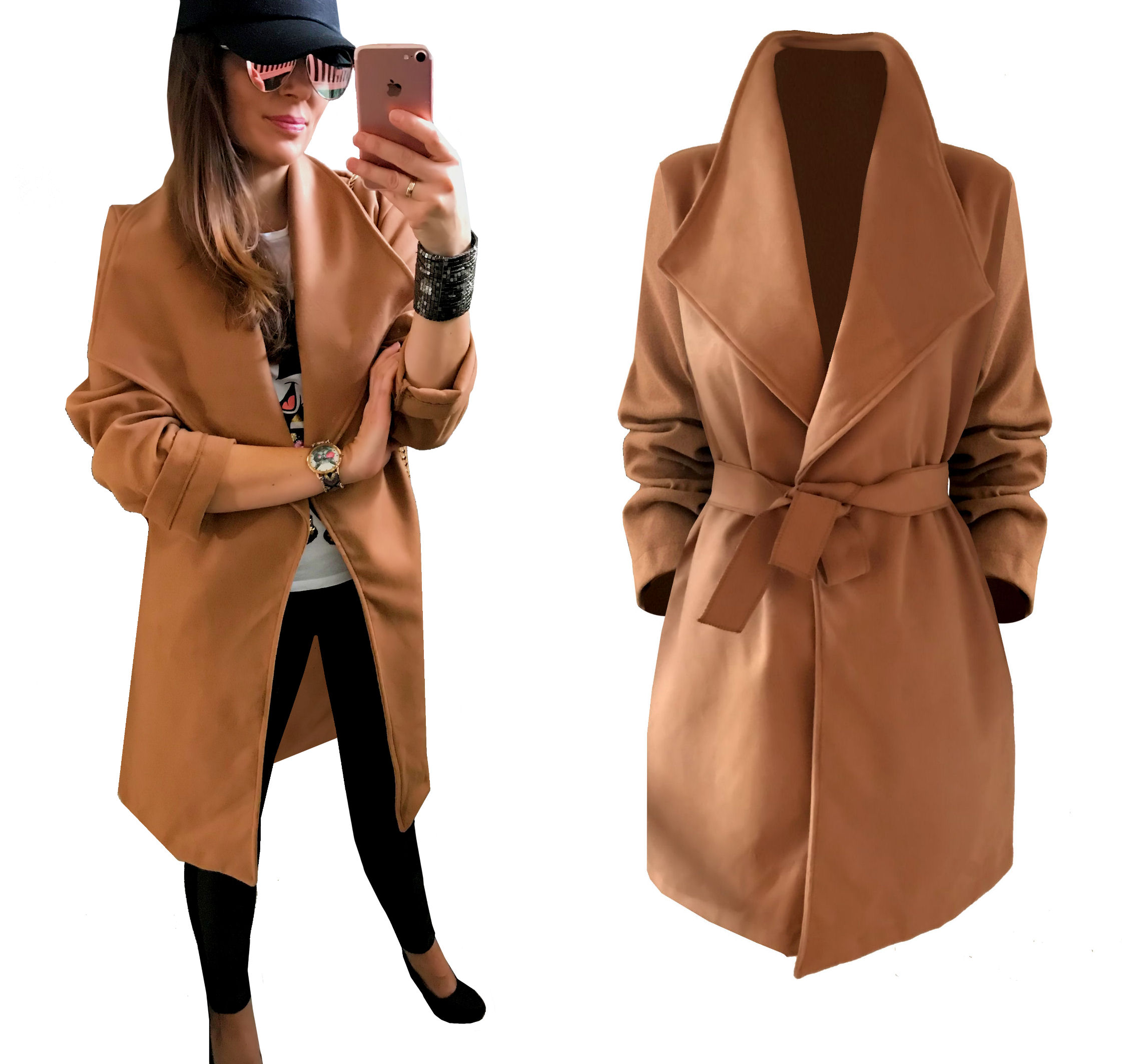 

Płaszcz blogger Klasyczny klapy pasek Kolory