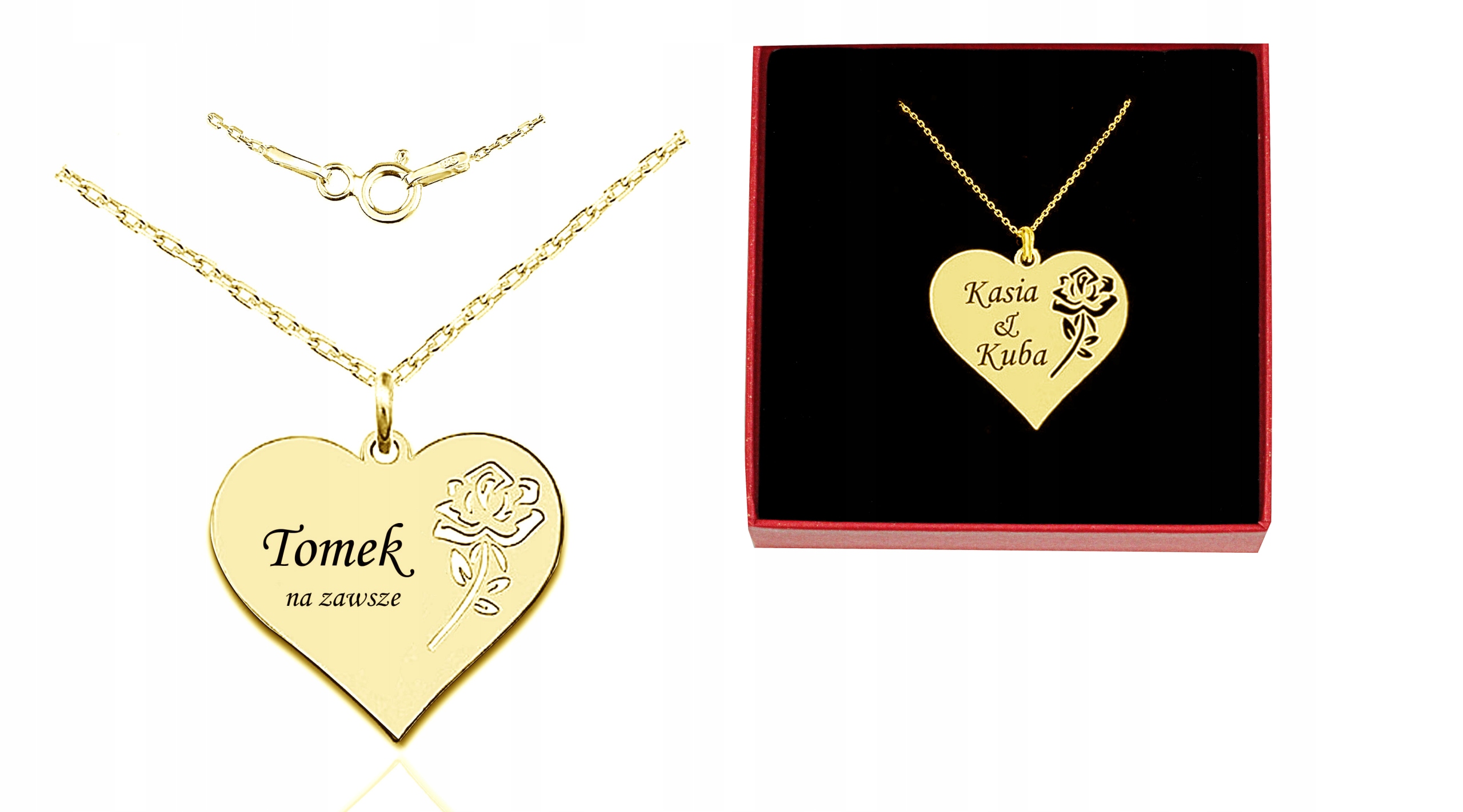 

Naszyjnik Celebrytka Róża Serce Grawer Pozłacany