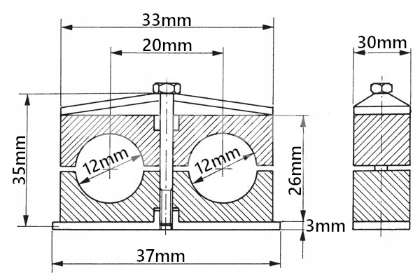 OBEJMA PODWÓJNA 12 mm MOCOWANIE PRZEWODÓW HYDR. Producent części SM