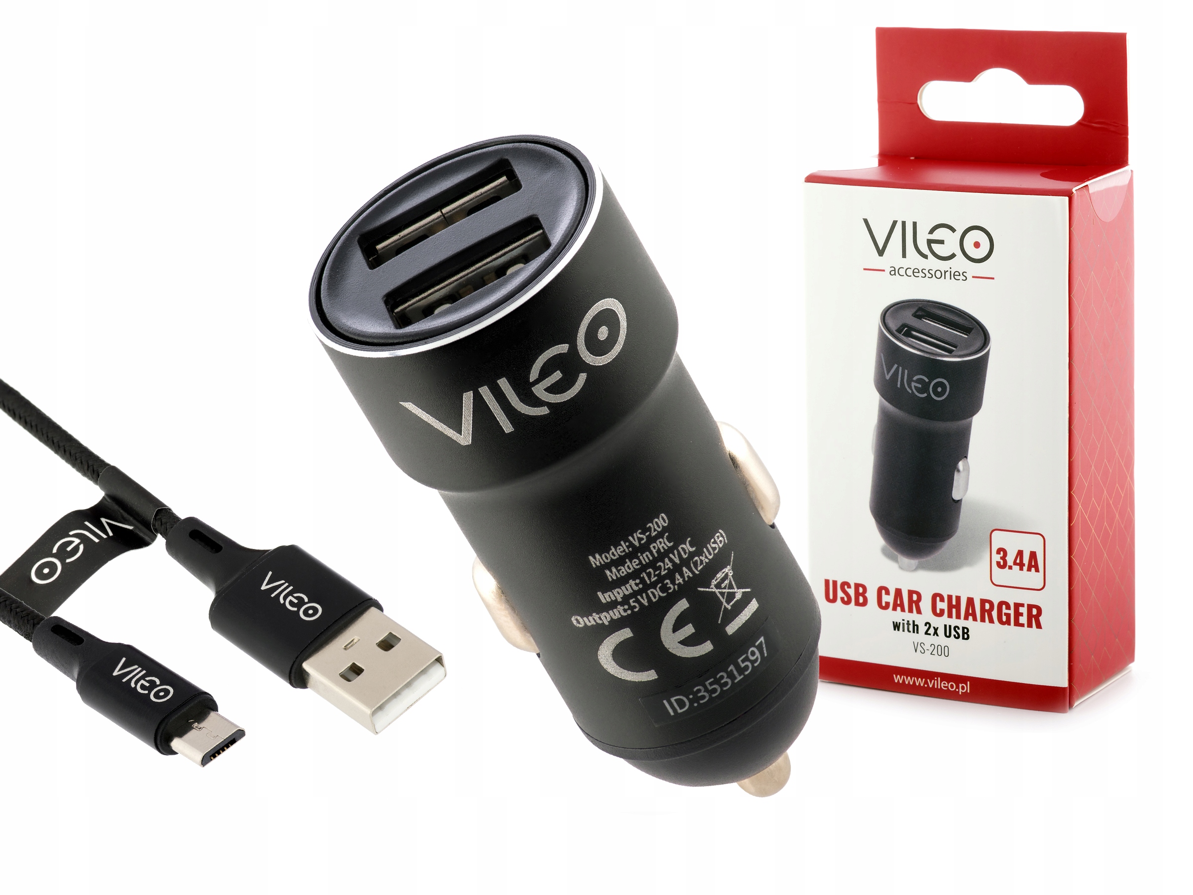 

Vileo Ładowarka Samochodowa 2xUSB +kabel Microusb
