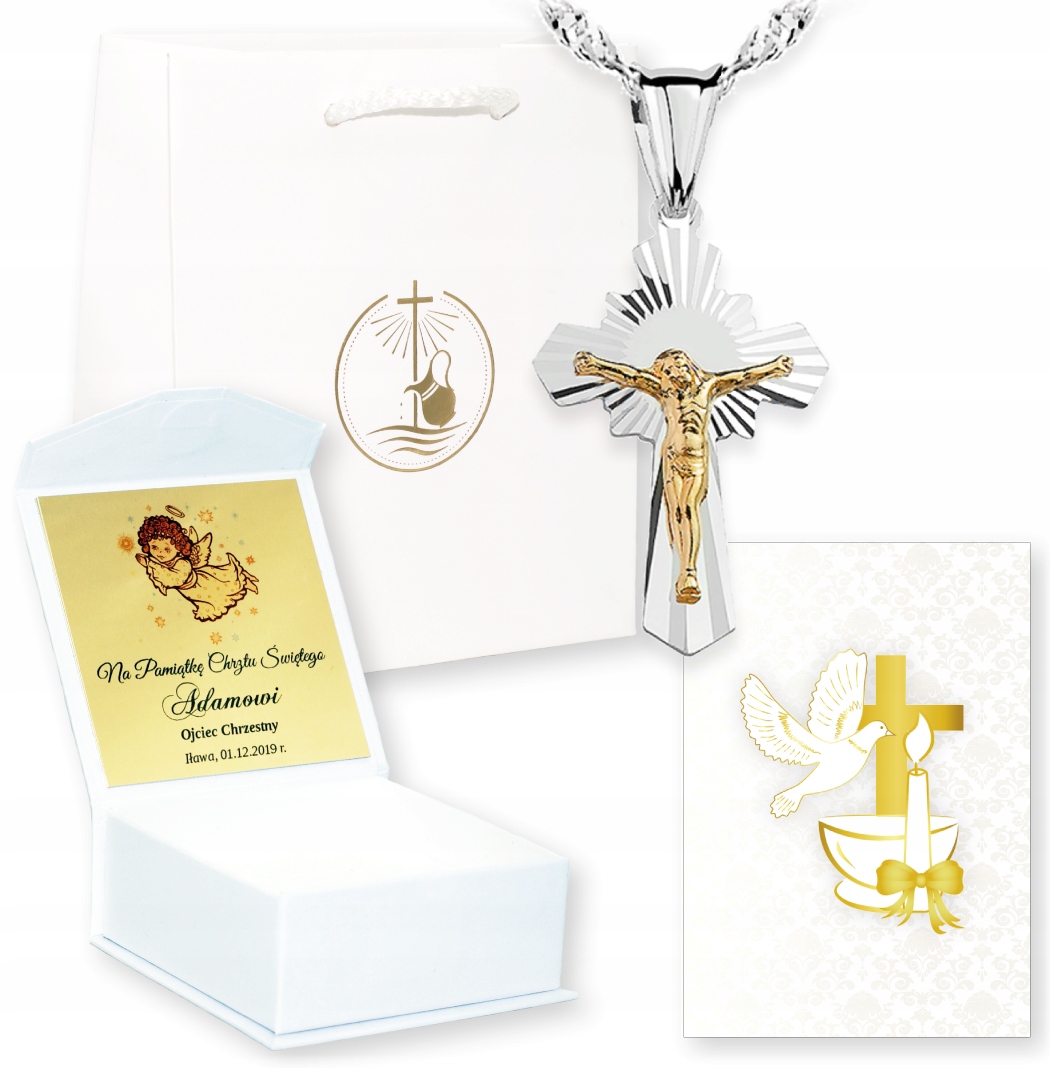 PREZENT na CHRZEST ŚWIĘTY ŚW KRZYŻYK Z ŁAŃCUSZKIEM Okazja chrzest/komunia