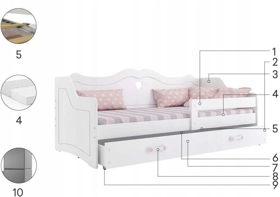 Ліжко дитяче ЛІЛІ 160х80 біла Юлія + матрац Код виробника 12716011118801100000000001