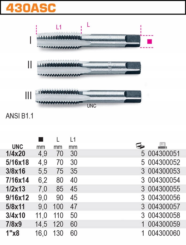 TRZY GWINTOWNIKI RĘCZNE UNC 7/8X9 BETA 430ASC Marka Beta