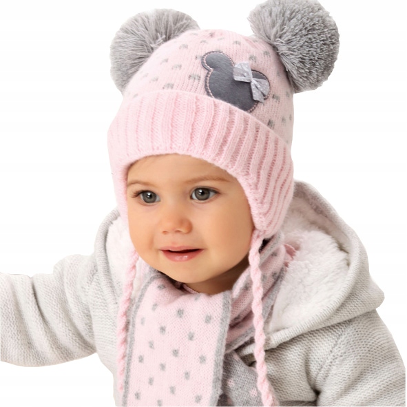 

Komplet Czapka Dwa Pompony Szalik Zima 40 42 3m+