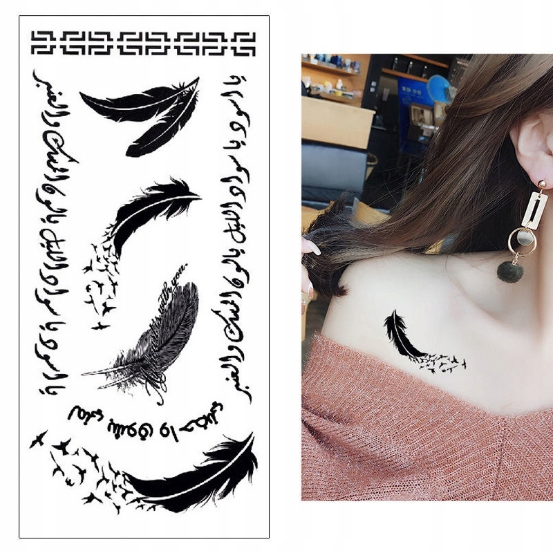 K19 TATUAŻ ZMYWALNY TYMCZASOWY PIÓRKO PTAKI 9x19