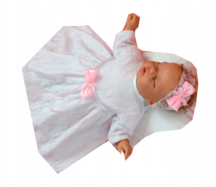 ZOSIA Koronkowa SUKIENKA i OPASKA do CHRZTU 74-80