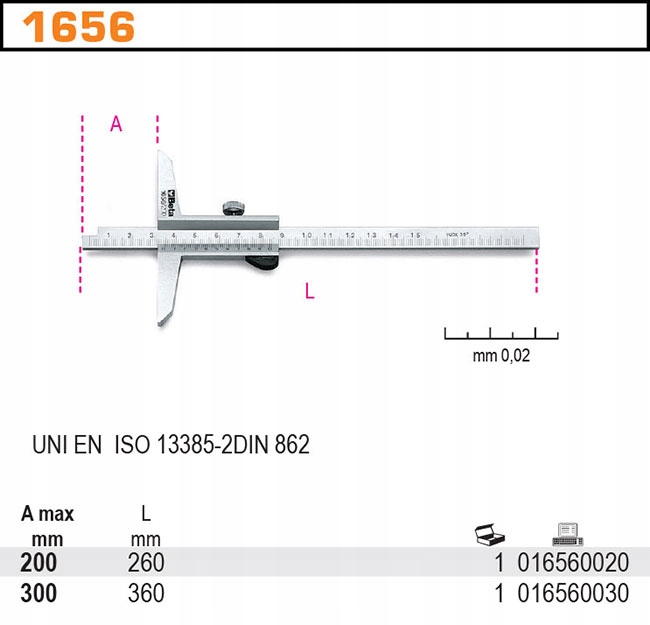 GŁĘBOKOŚCIOMIERZ SUWMIARKOWY 0-300MM BETA 1656/300 Marka Beta
