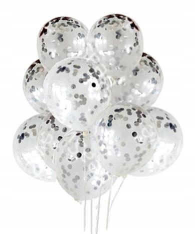 

Clear srebrne konfetti 10 balony mają charakter