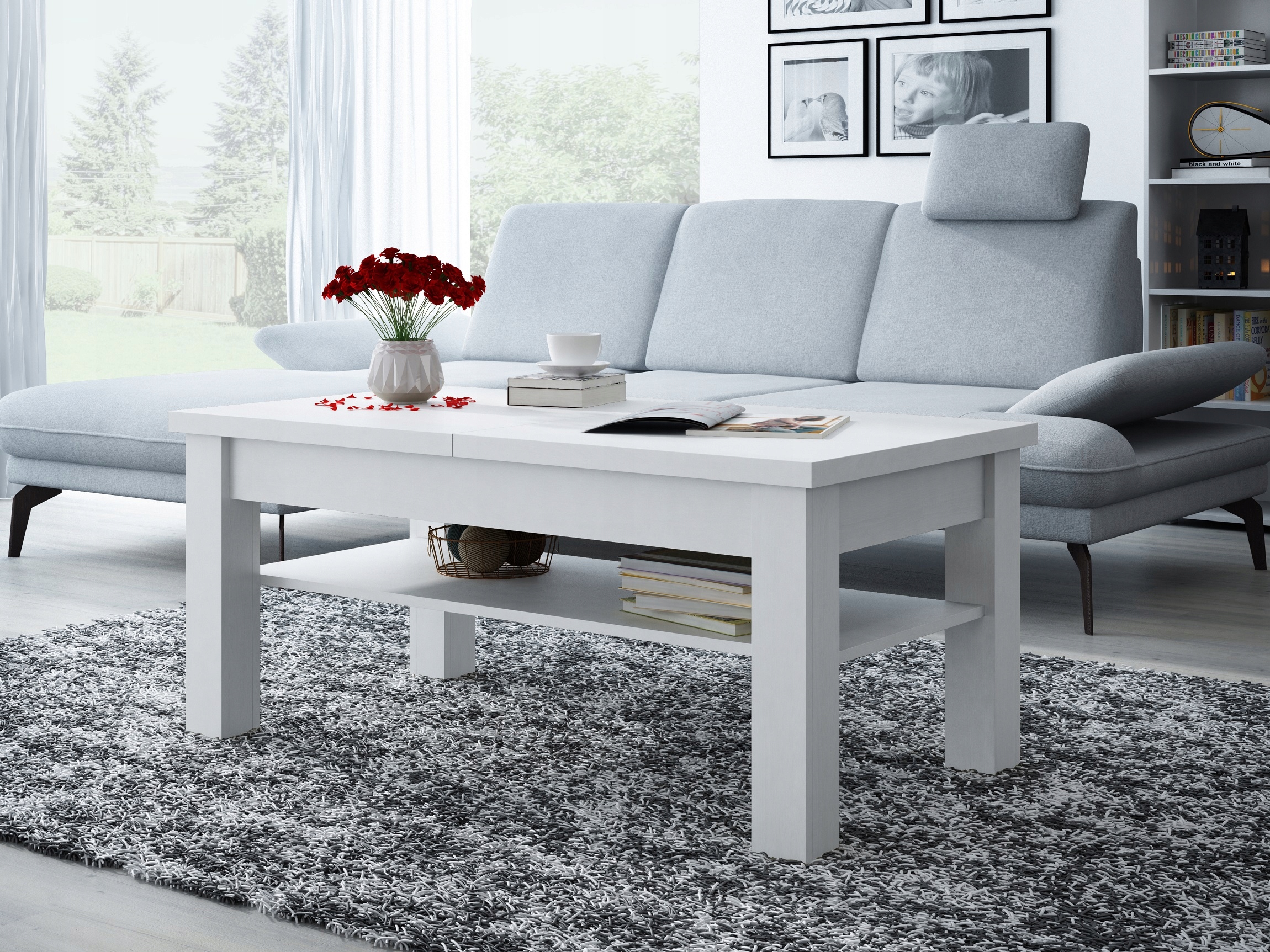 ŁAWA ROZKŁADANA PODNOSZONA Z PÓŁKA WENGE Wysokość mebla 57 cm