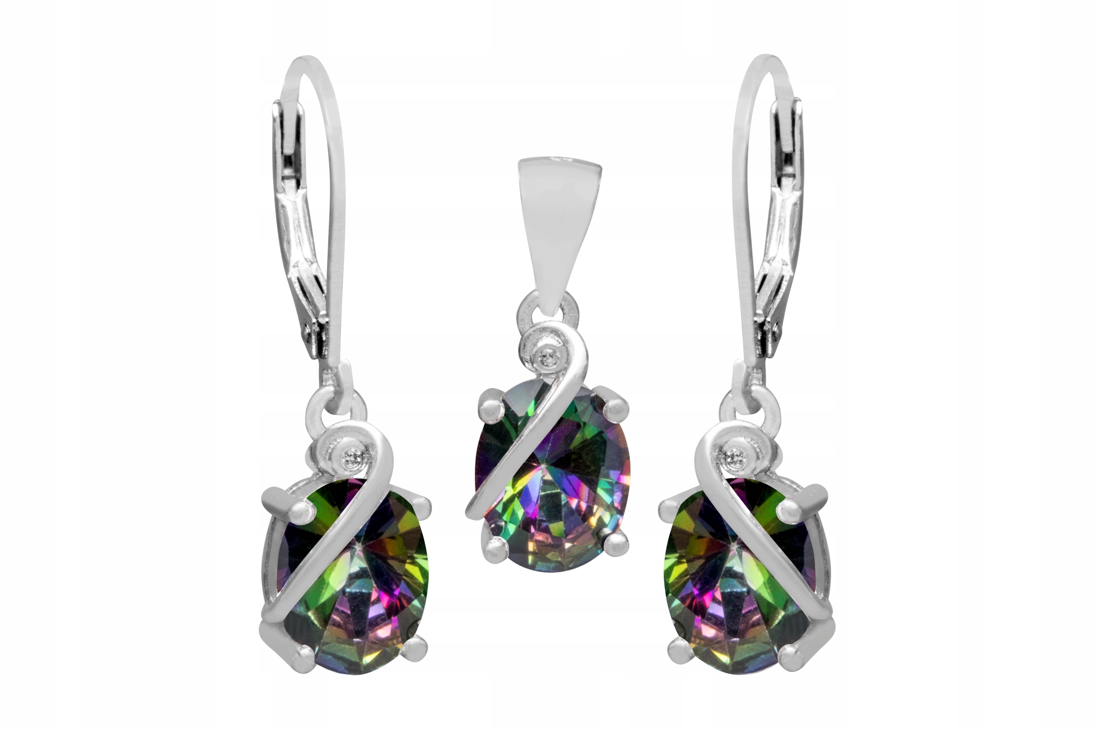 Stříbrný Rhodiovaný Komplet S Kol+vis Mystic Topaz