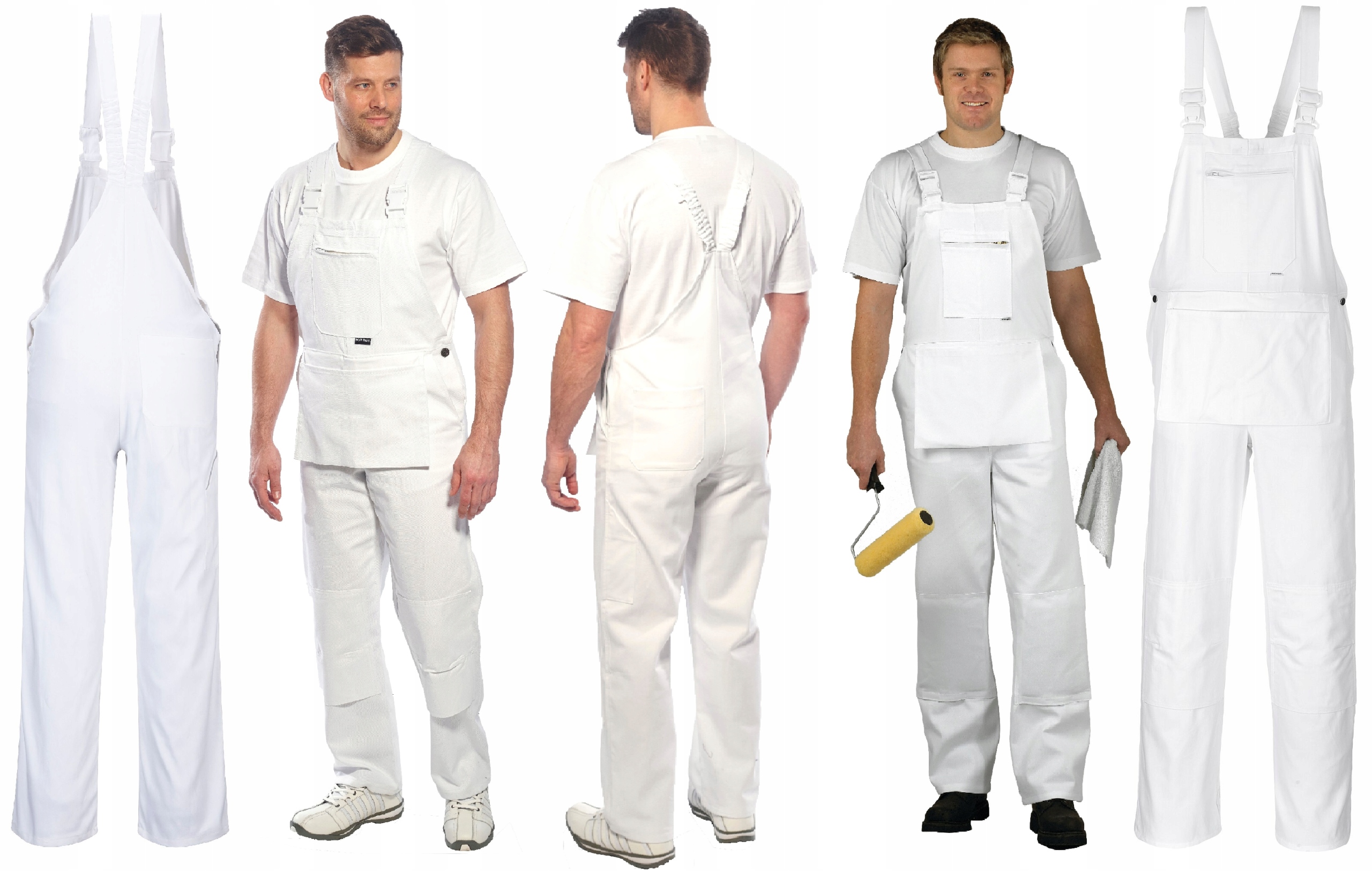 305g BAWEŁNIANE OGRODNICZKI BIAŁE MALARSKIE MĘSKIE Rozmiar 3XL