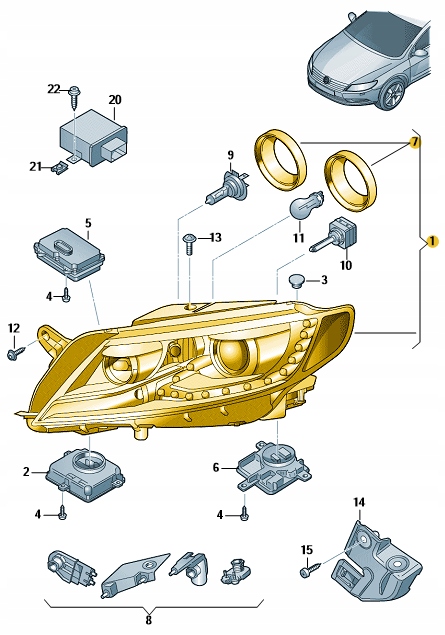 REFLEKTOR LED VW CC lewa ASO Producent części Volkswagen OE