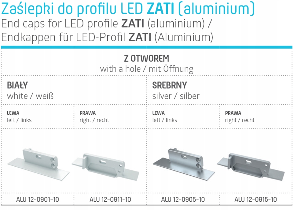ZAŚLEPKA DO PROFILU SUBLI ZATI MONO ALUMINIOWA Kod producenta zas